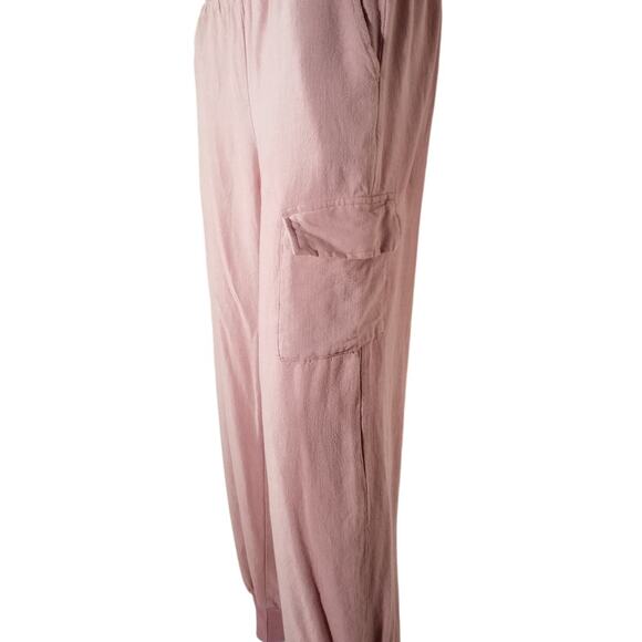 Fate Womens Cargo Joggers Pink Linen Blend Elastic Waist Cuffs Size M - Picture 2 of 7